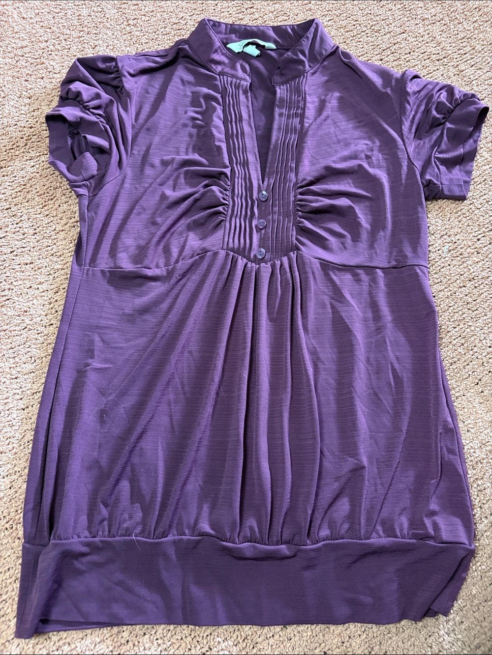 Speechless Purple Short-Sleeve Pleated Front Tunic